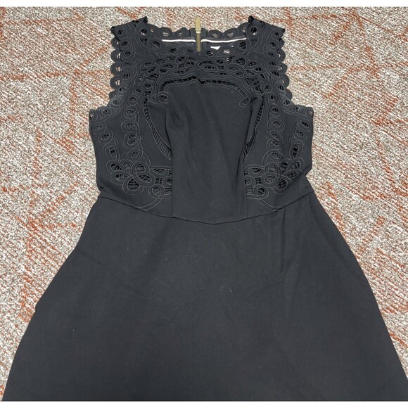 TED BAKER Verony Black Ponte Embroidered Sleeveless Skater Dress Size 2/US 6 - Picture 3 of 6